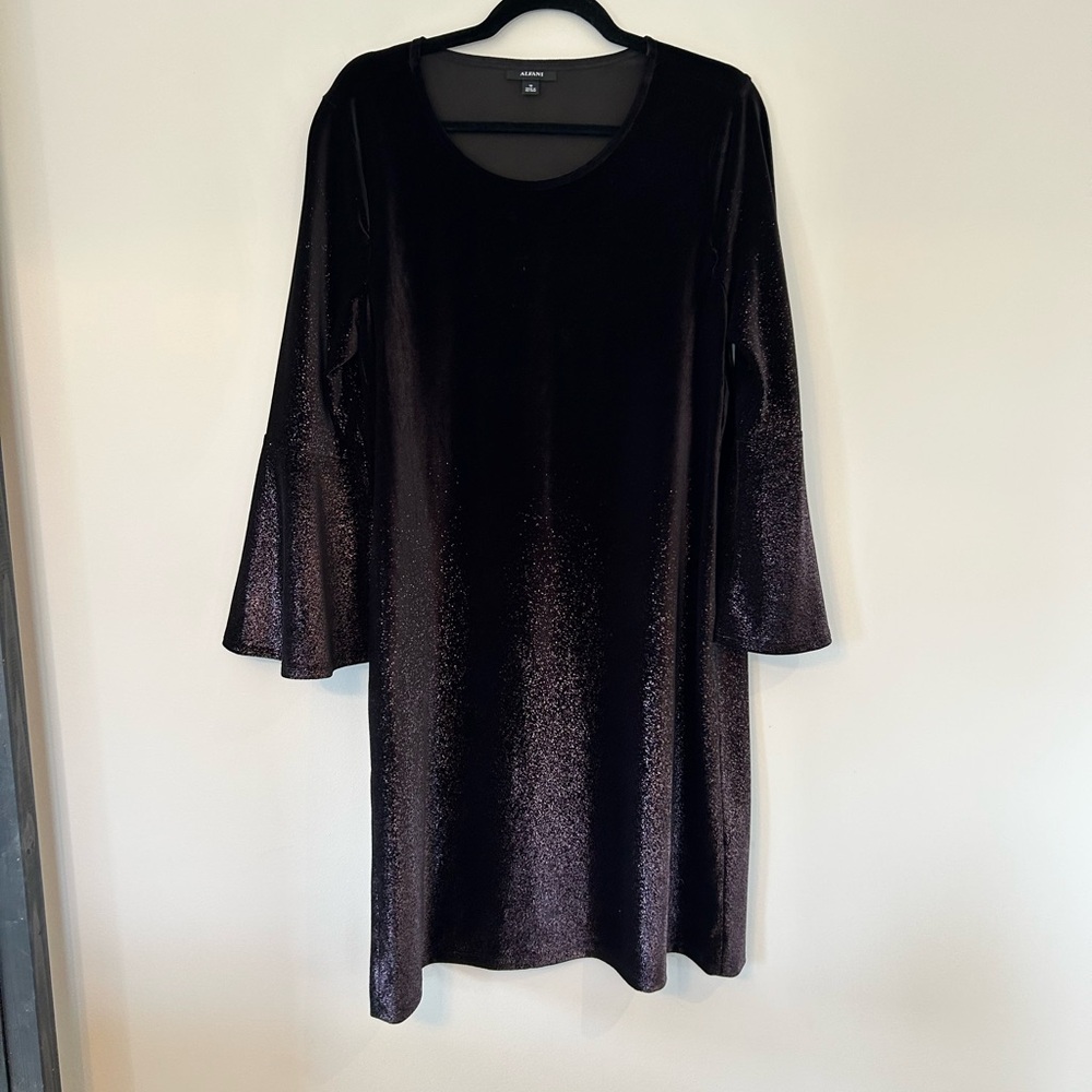 Alfani Black Purple Ombré Velvet Shift Dress with Flared Sleeves